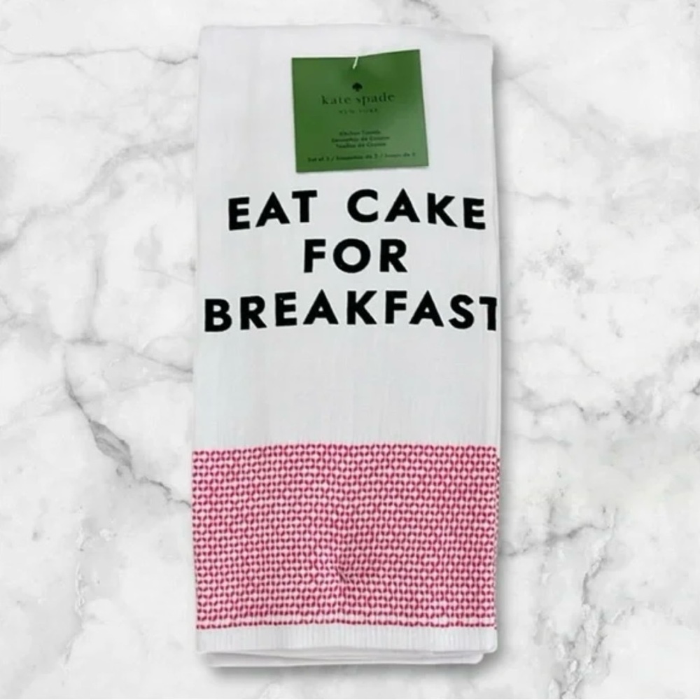 NWT Kate Spade “Eat Cake for Breakfast” Set of 2 Kitchen Towels